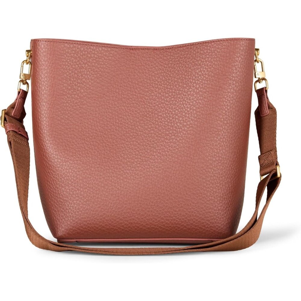 Womens Dark Brown Leather Soft Bucket Tote Crossbody Strap Minimalist Design Bag